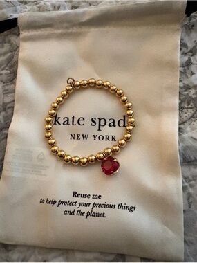 kate spade Gold Beaded Bracelet with Red Gem Charm